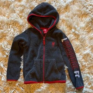 Liverpool FC Kids dark gray fleece Hoodie with Red Trim 3-4Y